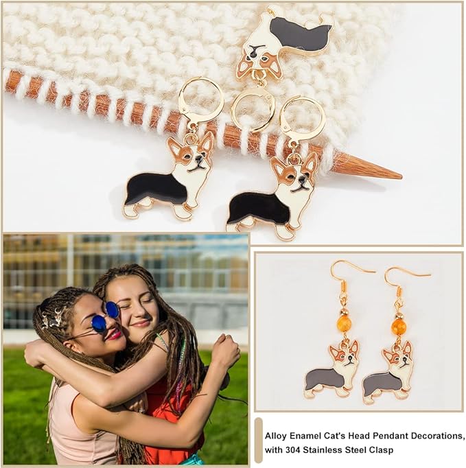 NBEADS 24 Pcs Dog Charms, Black Corgi Alloy Enamel Crochet Stitch Markers with Removable Locking Clasp for Sewing Accessories & Jewelry Making