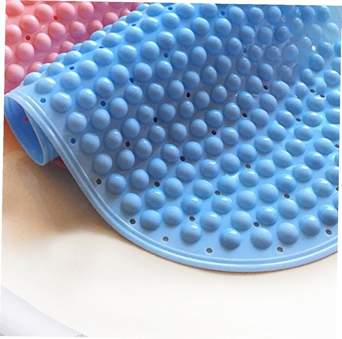 Luxshiny Non-Slip Bathroom Mat with Foot Massage Beads Blue Shower Bath Carpet Secure Anti-Slip Foot Mat for Bathtub Easy-Clean Hollow Design for Elderly and Safety