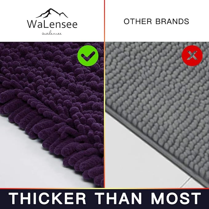 Walensee Large Bathroom Rug Non Slip Bath Mat (72x24 Inch Dark Purple) Water Absorbent Super Soft Shaggy Chenille Machine Washable Dry Extra Thick Perfect Absorbant Best Plush Carpet for Shower Floor