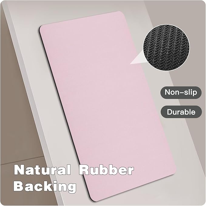 Pink Bath Mat, Bathroom Rugs Non Slip Washable Thin Absorbent Quick Dry Bath Mat Fits Under Door Bathroom Floor Mat Perfect for Bath, Shower, or Sink 24"x70" Pink