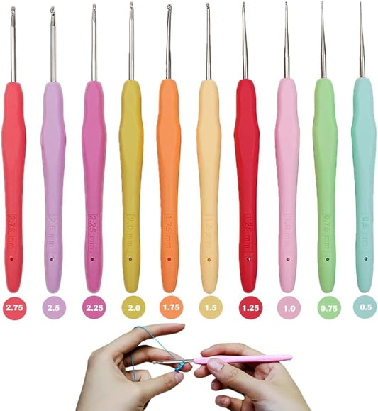 Yarniss 10 Size Small Crochet Hooks, Ergonomic Crochet Hooks for Thread 0.5mm~2.75mm