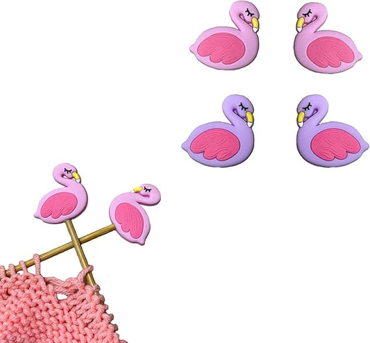 SPANSEE 4 PCS Flamingo Knitting Needle Stoppers, Knitting Needle Point Protectors, Knitting End Caps, Needle Hugger, Stitch Stoppers, Knitting Supplies fit Size 3-11 (3.25mm-8mm) Needles