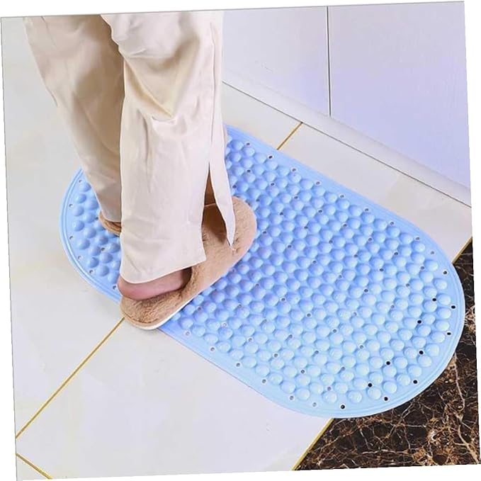 Luxshiny Non-Slip Bathroom Mat with Foot Massage Beads Blue Shower Bath Carpet Secure Anti-Slip Foot Mat for Bathtub Easy-Clean Hollow Design for Elderly and Safety