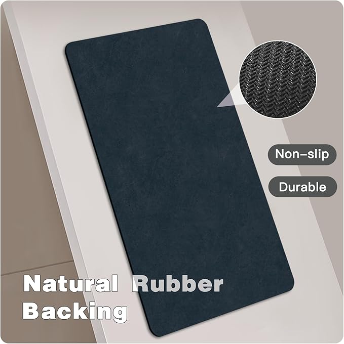 Bath Mat, Bathroom Rugs Non Slip Washable Thin Absorbent Quick Dry Bath Mat Fits Under Door Bathroom Floor Mat Perfect for Bath, Shower, or Sink 36"x60" Navy Blue