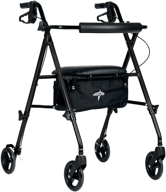 Medline Superlight Aluminum Rollator, Black - Ultra-Lightweight, Foldable & Durable Mobility Walker