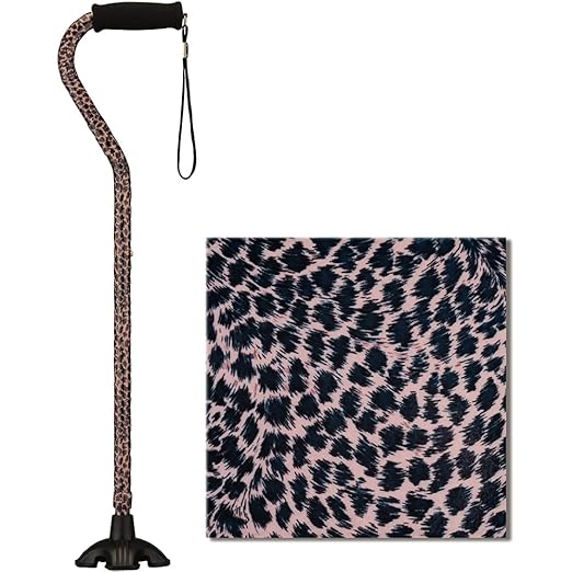 Nova Joy Designer Offset Quad Cane for Seniors - Unisex Adjustable Lightweight Walking Aid with Foam Handle, Wrist Strap and Anti-Rattle Lock - Essential Mobility Support - Leopard
