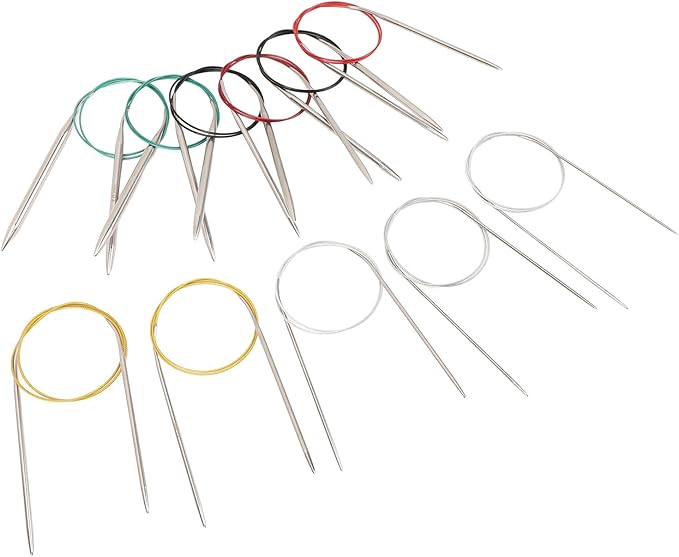 TOPINCN 11 Pcs Stainless Steel Circular Knitting Needles Set 2-8mm 80cm Semi Pointed Design Flexible Tubular Construction for Knitting Scarves Hats Sweaters