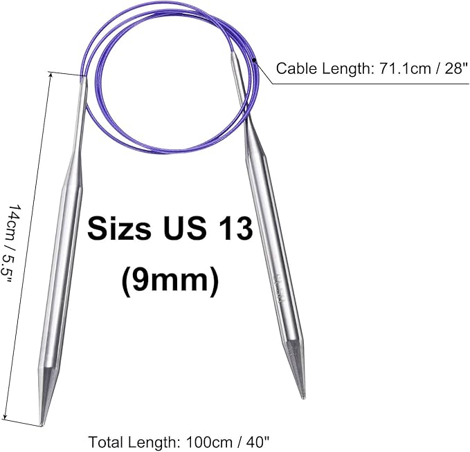 uxcell Size US 13 (9mm) Knitting Needles Circular Needle 40 Inch(100cm) Round Metal Stainless Steel Needle for Handmade Projects DIY Knit Blankets