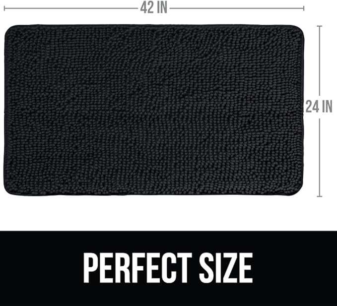 KANGAROO Bathroom Rugs, Chenille Soft Absorbent Bath Rug, Shaggy Shower Mat, Quick Dry Machine Wash Bathmat, Plush Carpet Mats for Tub, Bathtub and Room Home Decor Accessories, 42x24, Black