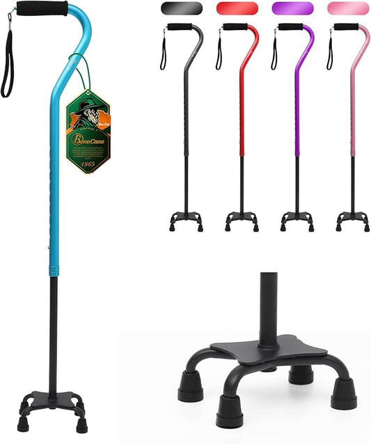 BeneCane Quad Cane Adjustable Walking Cane with Offset Soft Cushioned Handle for Men & Women Lightweight Comfortable with 4-Pronged feet for Extra Stability