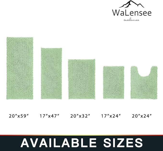 Walensee Large Bathroom Rug Non Slip Bath Mat (24x60 Inch Sage Green) Water Absorbent Super Soft Shaggy Chenille Machine Washable Dry Extra Thick Perfect Absorbant Best Plush Carpet for Shower Floor