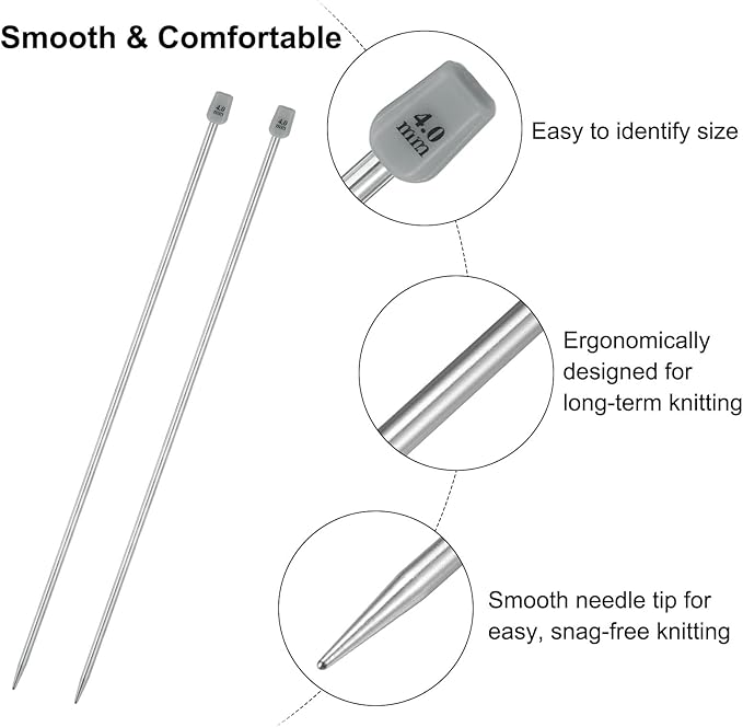uxcell 2Pcs 4mm(G) Single Pointed Knitting Needles Stainless Steel 13.8 Inches Length Metal Weaving Tool for Handmade Projects DIY Knitting