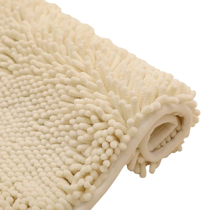 Non-Slip Bath Rug,Extra Soft Microfiber Bedroom Shag Carpet with Anti-Slip Backing,Water/Dust Absorbent Fast Dry Shower Mat,Sound Insulated Stairs Pad,Machine Washable (Beige,24 x 24 Inches)