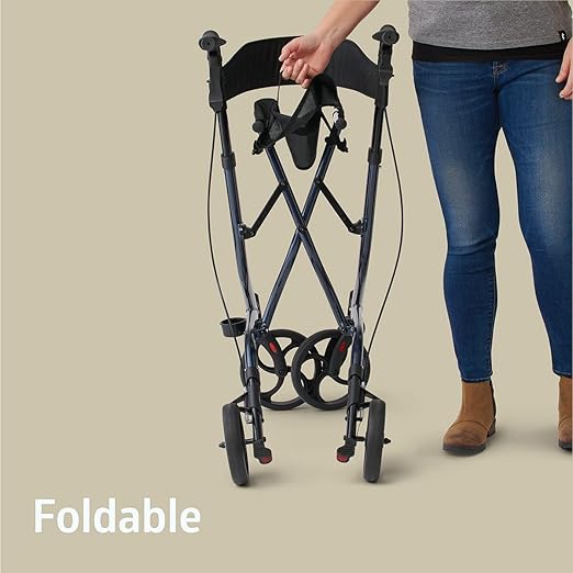 Medline Aluminum European Style Foldable Rollator with Backrest, 300 lbs. Capacity, Navy — For Foot & Leg Injuries & Post-Surgery
