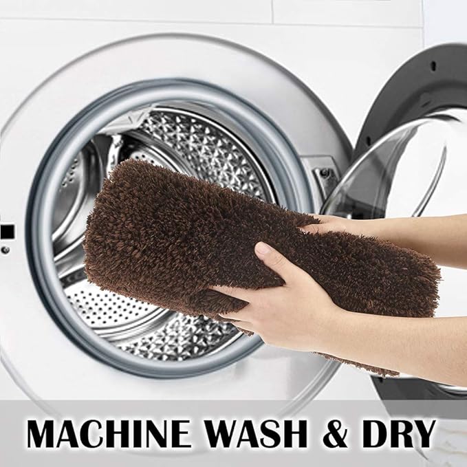 Suchtale Bathroom Contour Rug Non Slip Bath Mat Water Absorbent Soft Microfiber Shaggy Bathroom Mat Machine Washable Bath Rug for Bathroom Thick Plush U Shape Toilet Rug (20 x 24, Brown)