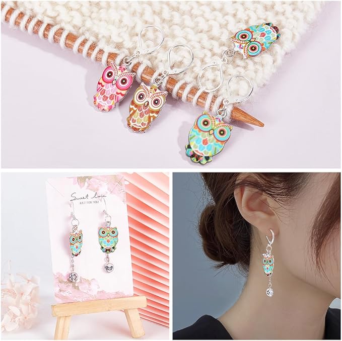NBEADS 6 Pcs Owl Stitch Markers, 6 Colors Alloy Enamel Crochet Stitch Marker Charms Locking Stitch Marker for Knitting Weaving Sewing Accessories Quilting Handmade Jewelry