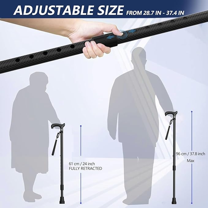 Walking Cane for Men for Stability, Walking Canes with Light,Adjustable Quad Canes for Men with Two Replacement Bases, Ultralight Carbon Fiber Walking Canes for Seniors Balance,Only 0.3kg