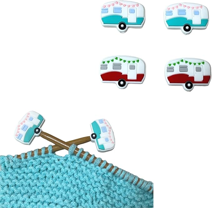 SPANSEE 4 PCS Camper Shape Knitting Needle End Caps, Knitting Needle Stoppers, Stitch Stoppers, Knitting Needle Point Protectors, Knitting Supplies fit Size 3-13 (3.25mm-9mm) Needles