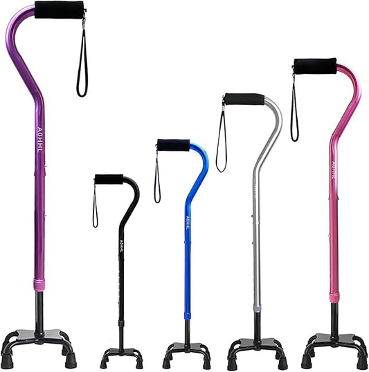 AOHHL Quad Walking Cane Foldable Adjustable Portable Stick Men & Women and Seniors - Lightweight & Sturdy with 4-Pronged Base for Extra Stability Balance,Self Standing Gifts for mom Dad
