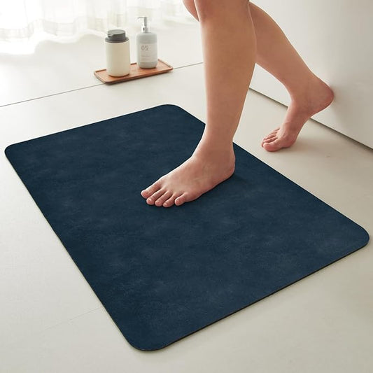 Bath Mat, Bathroom Rugs Non Slip Washable Thin Absorbent Quick Dry Bath Mat Fits Under Door Bathroom Floor Mat Perfect for Bath, Shower, or Sink 20"x48" Navy Blue