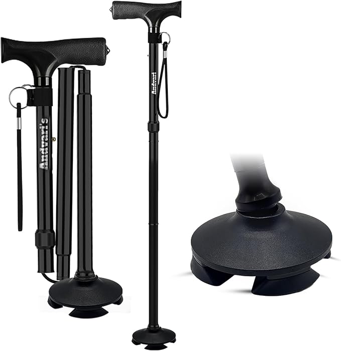 Walking Cane for Men & Women – Foldable, Adjustable, Self-Standing Cane with 360° Pivot Base, Comfortable Grip, Heavy Duty Canes for Women, Collapsible Walking Stick with Travel Bag for Seniors Adults