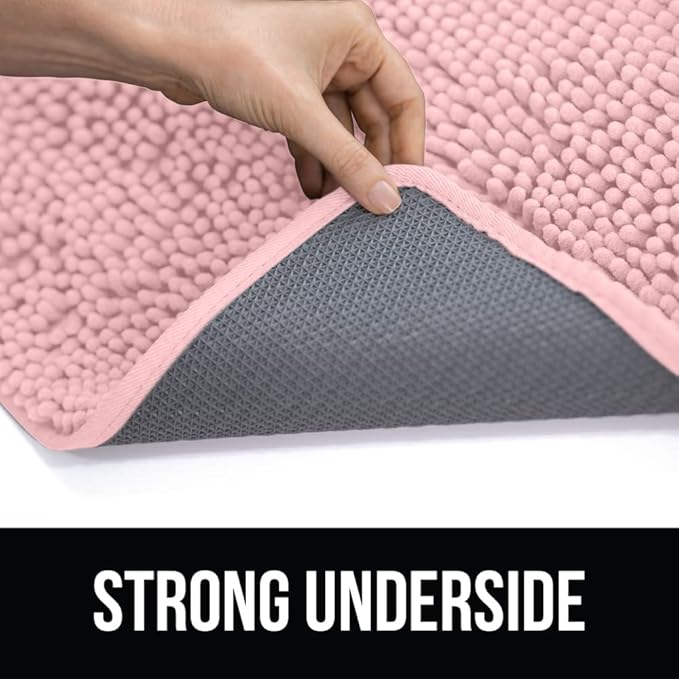 KANGAROO Bathroom Rugs, Chenille Soft Absorbent Bath Rug, Shaggy Shower Mat, Quick Dry Machine Wash Bathmat, Plush Carpet Mats for Tub, Bathtub and Room Home Decor Accessories, 36x24, Light Pink