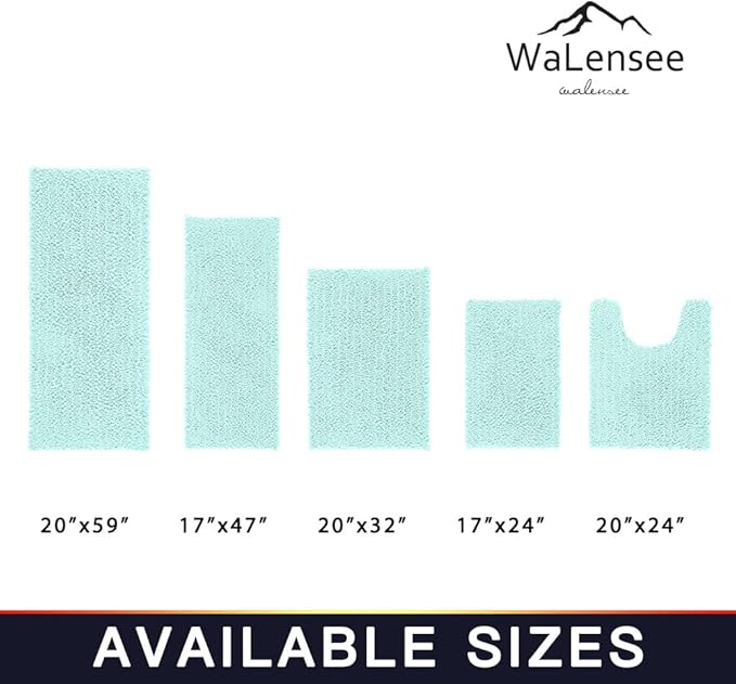 Walensee Bathroom Rug Non Slip Bath Mat (24x17 Inch Spa Blue) Water Absorbent Super Soft Shaggy Chenille Machine Washable Dry Extra Thick Perfect Absorbant Best Small Plush Carpet for Shower Floor