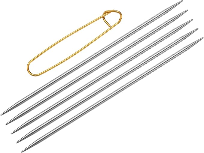 uxcell 5Pcs Knitting Needle Size US 2.5(3mm) Diameter 6 Inches (15cm) Length Stainless Steel Double Pointed Sweater Stitching Needles with Stitch Holder for Handmade Projects DIY