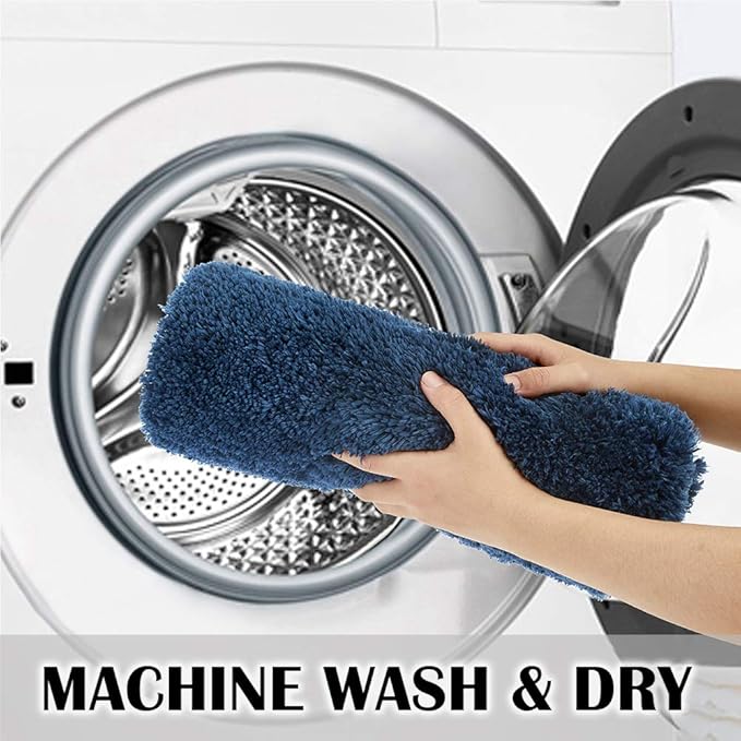 Suchtale Large Navy Shaggy Bathroom Mat (24 x 60) - Extra Soft Machine Washable Microfiber Non Slip Mat With Rubber Back