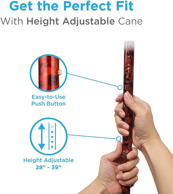 Nova Joy Designer Offset Walking Cane for Seniors - Unisex Adjustable Lightweight Aid with Foam Handle, Wrist Strap and Anti-Rattle Lock - Essential Mobility Support - Mahogany Swirl