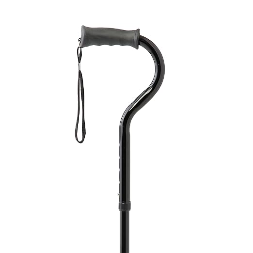 Medline Offset Folding Cane, 4-Point Base With Cushioned Gel Handle, Supports Up To 350 Lbs, Black
