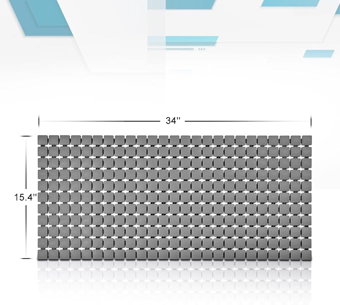 Extra Long Shower Stall Mat Non Slip Bathtub Bath Mats with Suction Cups and Drain Holes- 34 X 15.4 Inch (Gray)