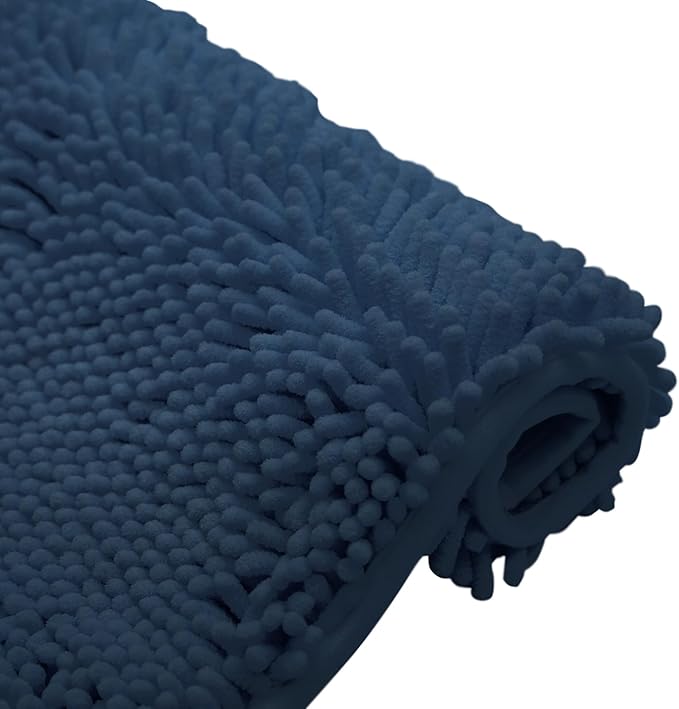 Non-Slip Bath Rug,Extra Soft Microfiber Bedroom Shag Carpet with Anti-Slip Backing,Water/Dust Absorbent Fast Dry Shower Mat,Sound Insulated Stairs Pad,Machine Washable (NavyBlue,12 x 24 Inches)
