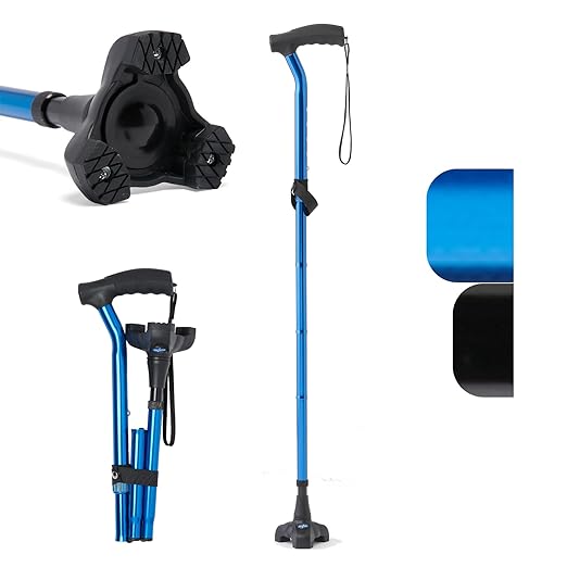 Medline TriGlide Folding Cane, Mimics Ankle Movement, Adjusts 32-37", 350 Ibs. Capacity, Blue - for Seniors & Adults While Walking, Balance, Mobility Aid