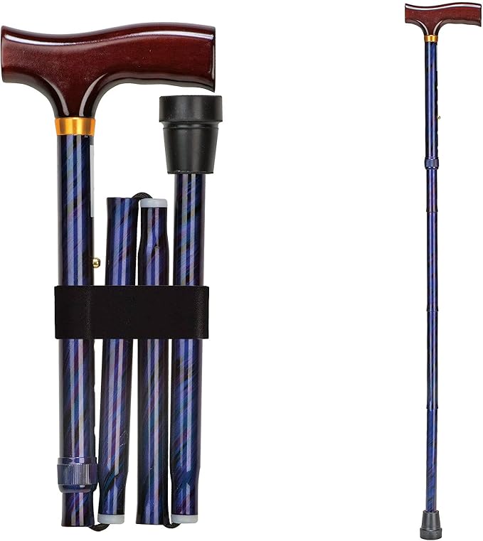 DMI Sports Walking Cane or Stick, Foldable Cane for Men, Women, Seniors and Handicapped Adjusts from 33-37" in 1 inch increments with Ergonomic Wood Handle,Supports up to 250 Pounds