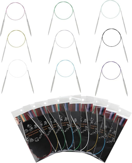 Dasonwin 9Pcs Circular Knitting Needles Set, 40-inch (100cm) Stainless Steel Knitting Needles, 9 Sizes (US 1-10) for Beginners, Knitters & Crafters, Flexible Lightweight Yarn Needle Kit