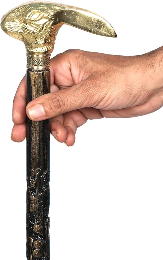 All Black Snake Handle Spiral Wooden Walking Cane