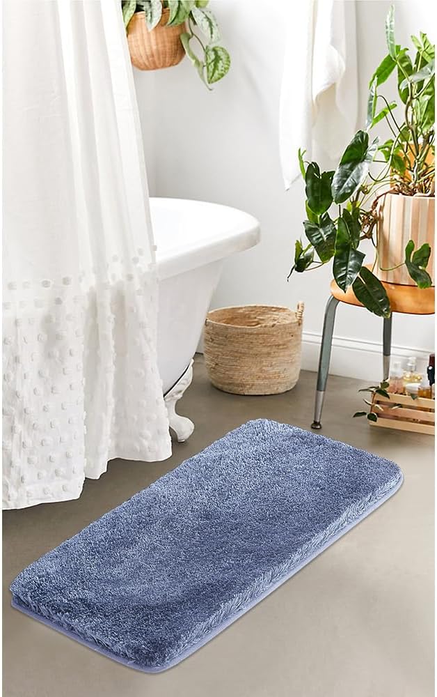 Suchtale Non Slip Bath Mat (16 x 24, Blue) Water Absorbent Soft Microfiber Rug Machine Washable Thick Plush Shaggy Bath Rug for Bathroom, Shower