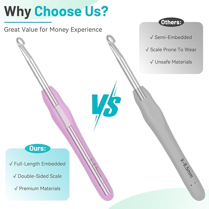 Coopay Crochet Hooks Set with Case, 12 Size Ergonomic Crochet Needles for Beginner Adult Arthritic Hands, 2mm(B)-8mm(L) Extra Long Knitting Hook for Crocheting Yarn- Great DIY Craft Christmas Gift