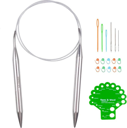 Hobekoee Circular Knitting Needle 40 inch (100cm),Size US 15 (10.0mm) Stainless Steel Round Knitting Needles for Smoothly Knit Blanket,Sweater,Coaster,Socks