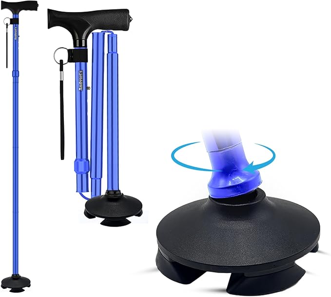 Walking Cane for Men & Women – Foldable, Adjustable, Self-Standing Cane with 360° Pivot Base, Comfortable Grip, Heavy Duty Canes for Women, Collapsible Walking Stick with Travel Bag for Seniors Adults