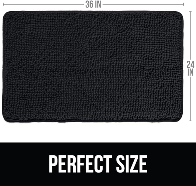 KANGAROO Bathroom Rugs, Chenille Soft Absorbent Bath Rug, Shaggy Shower Mat, Quick Dry Machine Wash Bathmat, Plush Carpet Mats for Tub, Bathtub and Room Home Decor Accessories, 36x24, Black