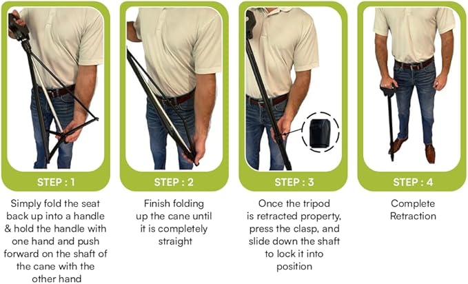 Darza Adjustable Cane with Seat - Walking Stick with Seat, Cane Stool, Lightweight Aluminum and Ergonomic Design, Includes Removable Cushion and Carry Bag with Pocket Storage