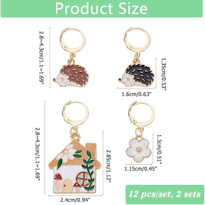 NBEADS 24 Pcs Hedgehog Stitch Markers, Alloy Enamel Crochet Stitch Marker Charms Removable Dangle Locking Stitch Marker for Knitting Weaving Sewing Accessories Quilting Jewelry Making