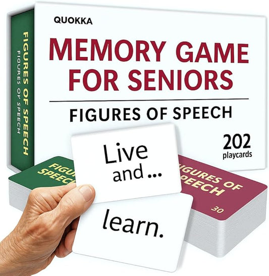 QUOKKA Elderly Memory Games for Seniors – 202 Cards for Alzheimer's or Dementia Activities – Expression Brain Card Games for Seniors with Dementia – 2 Levels, Visual Clues, Premium Gift Box