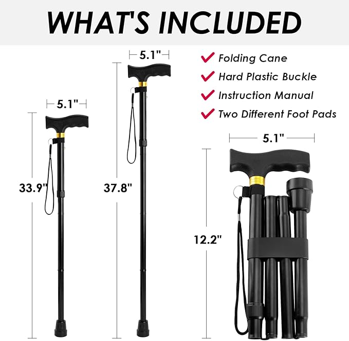 Walking Cane PANZHENG Cane for Man/Woman | Mobility & Daily Living Aids | 5-Level Height Adjustable Walking Stick | Comfortable Plastic T-Handle Portable Walking Stick Folding Cane