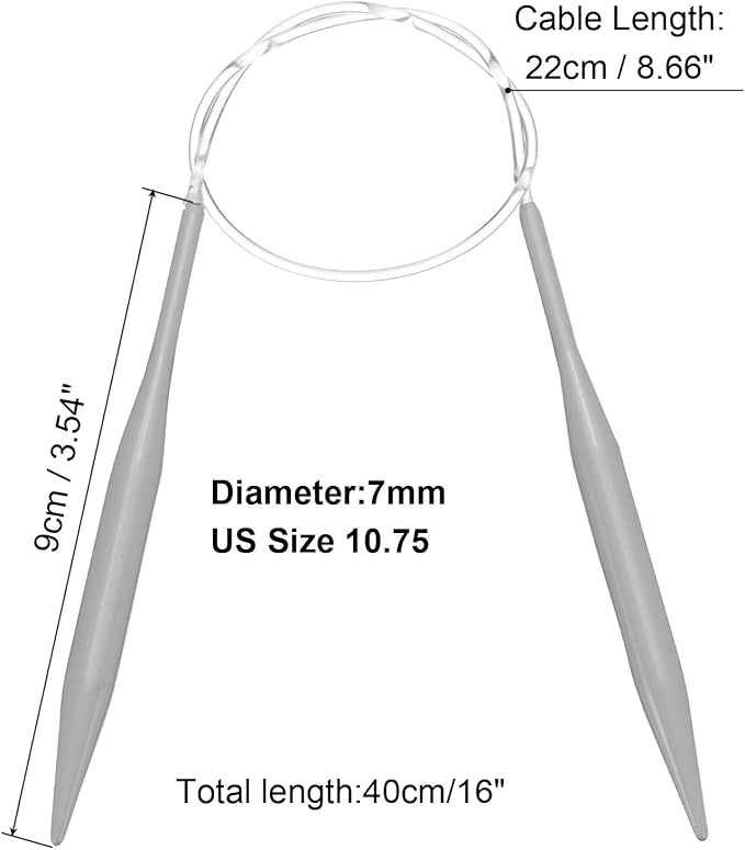 uxcell Aluminum Circular Knitting Needle 16 Inch (40cm) Length Size US 10.75 (7mm) Round Knitting Needle for Handmade Projects DIY Knitting