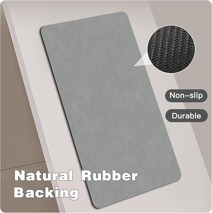 Bath Mat, Bathroom Rugs Non Slip Washable Thin Absorbent Quick Dry Bath Mat Fits Under Door Bathroom Floor Mat Perfect for Bath, Shower, or Sink 36"x60" Light Grey