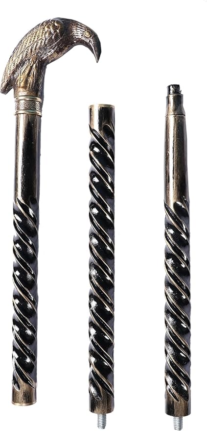 All Black Snake Handle Spiral Wooden Walking Cane