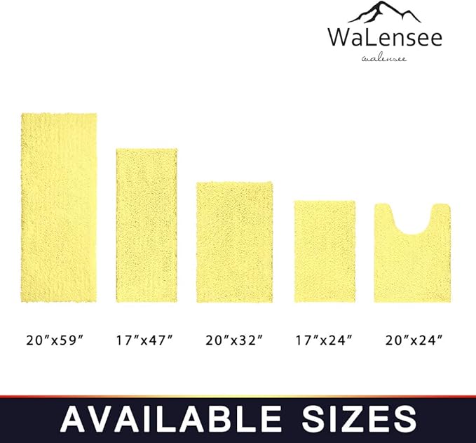 Walensee Bathroom Rug Non Slip Bath Mat (32x20 Inch Yellow) Water Absorbent Super Soft Shaggy Chenille Machine Washable Dry Extra Thick Perfect Absorbant Best Large Plush Carpet for Shower Floor